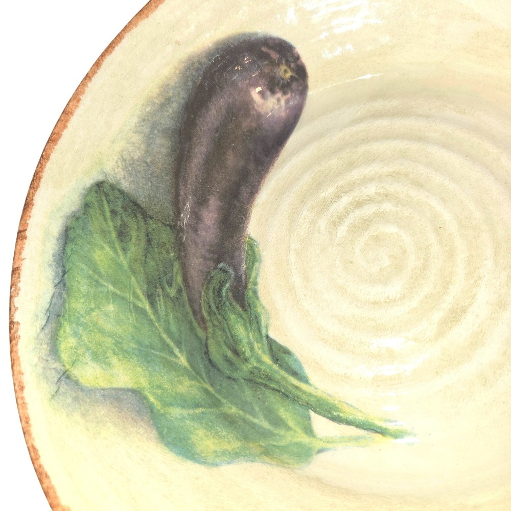 Williams Sonoma Jardin Potager 10" Pasta Bowl Italy Tan Eggplant Ribbed Ceramic - Picture 5 of 10